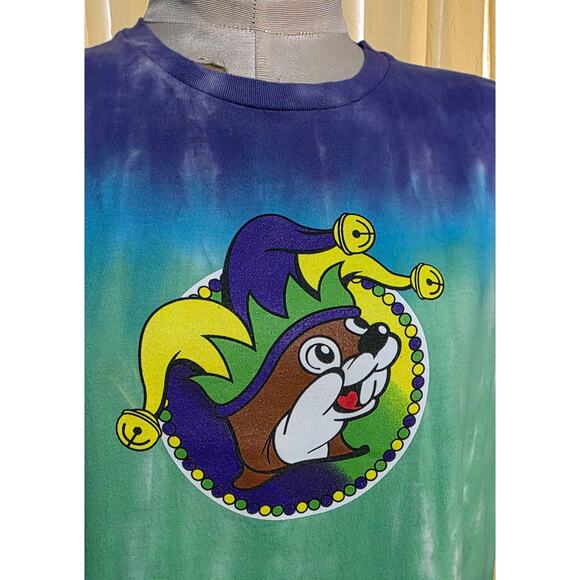 BUC-EES Peace Love & Mardi Gras Tie Dye Double Sided T-Shirt Sz L - Picture 2 of 5